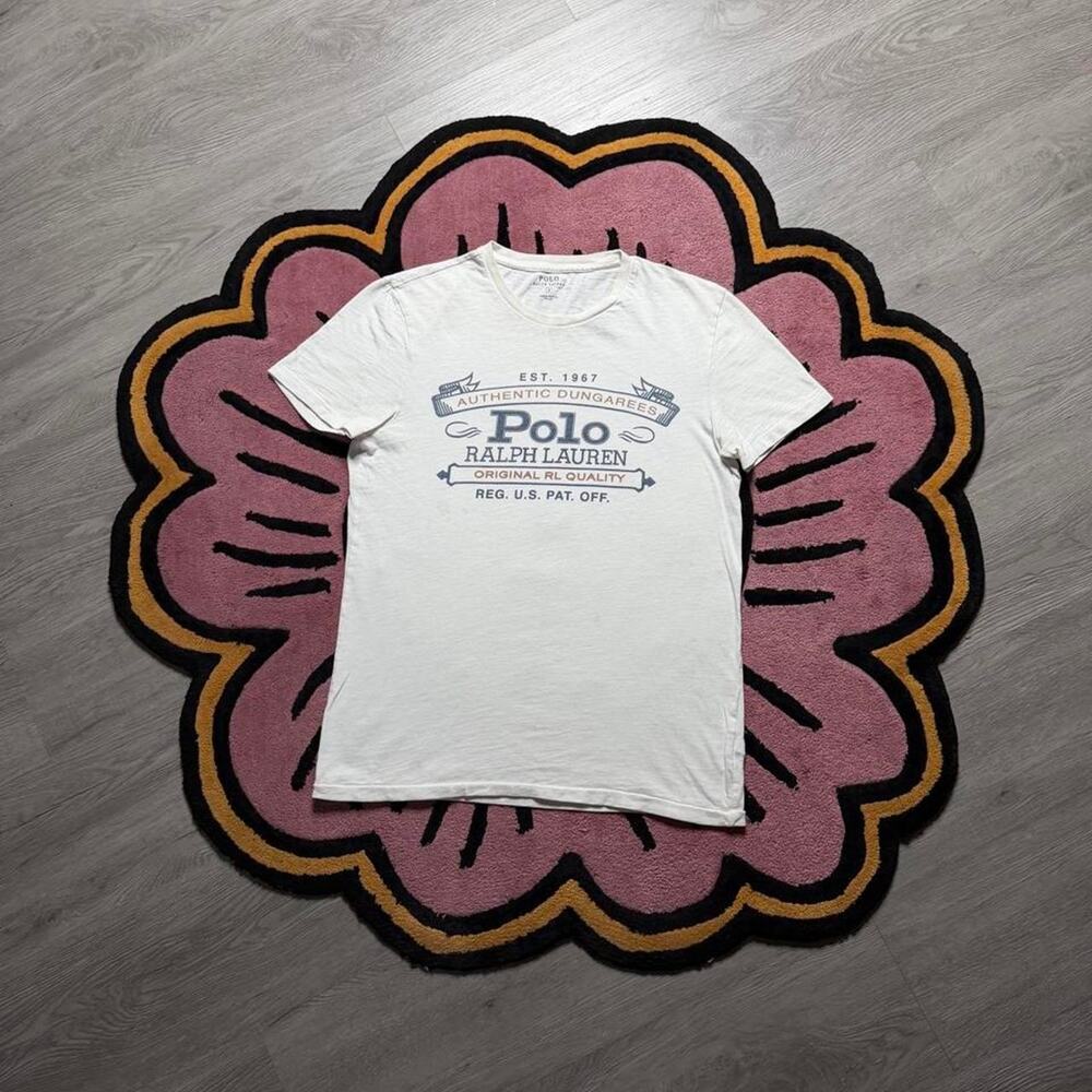Polo Ralph Lauren Authentic Dungarees Graphic Logo T-shirt Size Small White